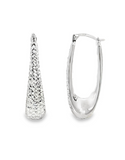 Gold Earrings - 10ct White Gold Diamond Cut Oval Hoop Earrings - 784008