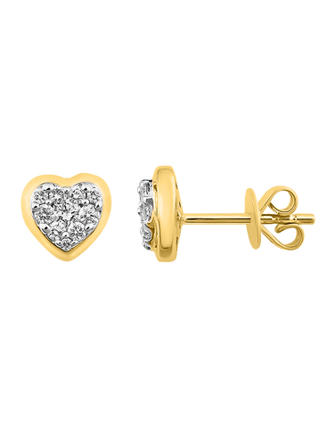 Diamond Earrings - 10ct Yellow Gold Diamond Set Heart Stud Earrings - 784030