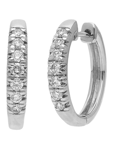 Diamond Earrings - 10ct White Gold Diamond Set Hoop Earrings - 784163