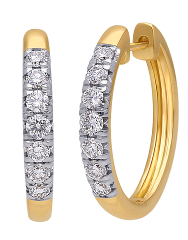 Diamond Earrings - 10ct Yellow Gold Diamond Set Hoop Earrings - 784164