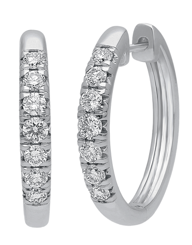 Diamond Earrings - 10ct White Gold Diamond Set Hoop Earrings - 784165