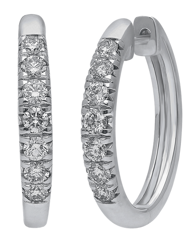 Diamond Earrings - 10ct White Gold Diamond Set Hoop Earrings - 784169