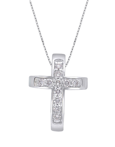 Diamond Pendant - 10ct White Gold Diamond Set Cross Pendant - 784177