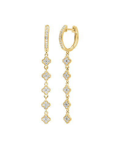 Diamond Earrings - 10ct Yellow Gold Diamond Set Drop Earrings - 784267