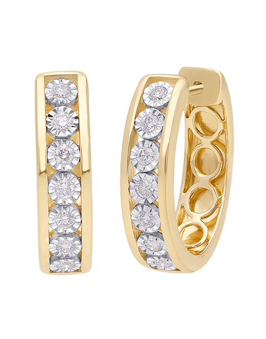 Diamond Earrings - 10ct Yellow Gold Diamond Set Hoop Earrings - 784270