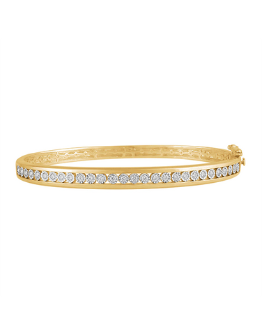 Diamond Bangle - 10ct Yellow Gold Diamond Set Hinged Bangle - 784284