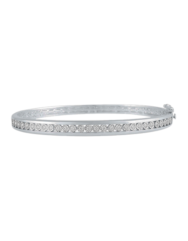 Diamond Bangle - 10ct White Gold Diamond Set Hinged Bangle - 784285