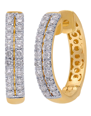 Diamond Earrings - 10ct Yellow Gold Diamond Set Hoop Earrings - 784292