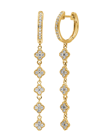 Diamond Earrings - 10ct Yellow Gold Diamond Set Drop Earrings - 784307