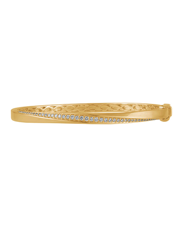 Diamond Bangle - 10ct Yellow Gold Diamond Set Hinged Bangle - 784323