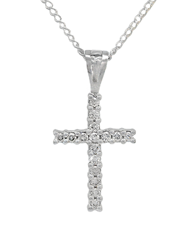 Diamond Pendant - 10ct White Gold Diamond Set Cross Pendant-784362