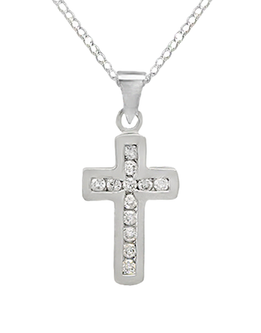 Diamond Pendant - 10ct White Gold Diamond Set Cross Pendant-784363