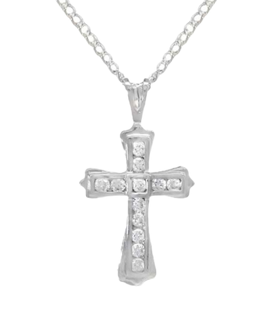 Diamond Pendant - 10ct White Gold Diamond Set Cross Pendant-784364