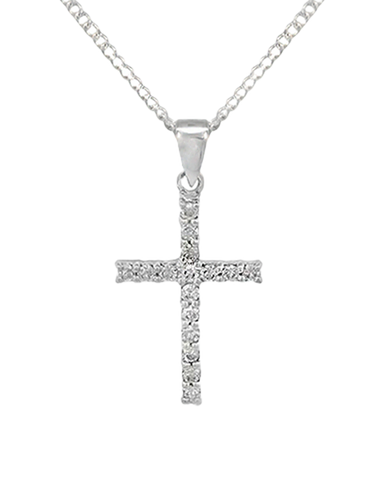 Diamond Pendant - 10ct White Gold Diamond Set Cross Pendant-784366