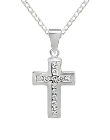 Diamond Pendant - 10ct White Gold Diamond Set Cross Pendant-784367