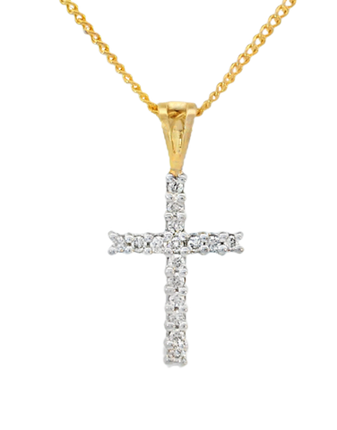 Diamond Pendant - 10ct Yellow Gold Diamond Set Cross Pendant-784376