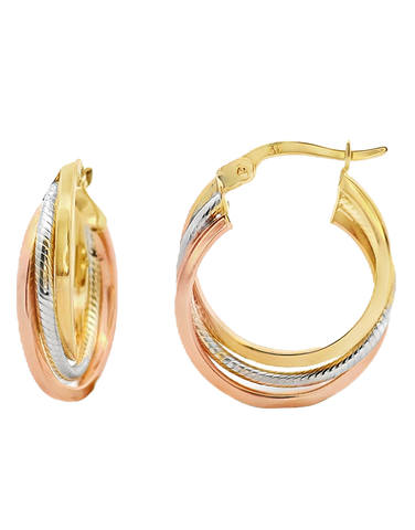 Gold Earrings - 10ct Three Tone Hoop Earrings - 784480