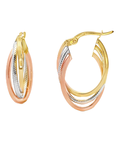 Gold Earrings - 10ct Three Tone Hoop Earrings - 784481