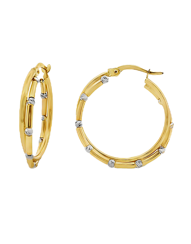 Gold Earrings - 10ct Two Tone Hoop Earrings - 784484