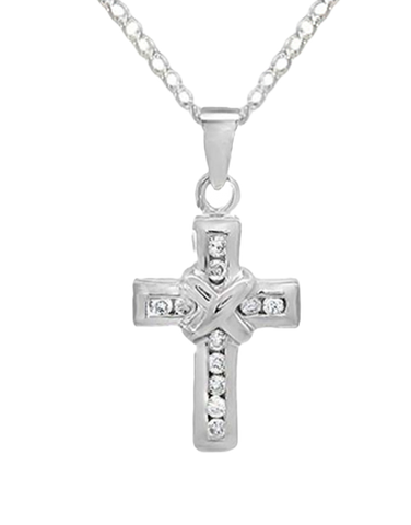 Diamond Pendant - 10ct White Gold Diamond Set Cross Pendant-784490