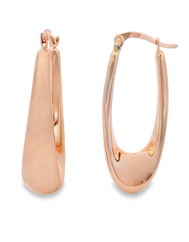 Gold Earrings - 10ct Rose Gold Oval Hoop Earrings - 784665