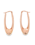 Gold Earrings - 10ct Rose Gold Diamond Cut Oval Hoop Earrings - 784668