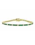 Emerald Bracelet - 14ct Yellow Gold Natural Emerald and Diamond Tennis Bracelet - 785945