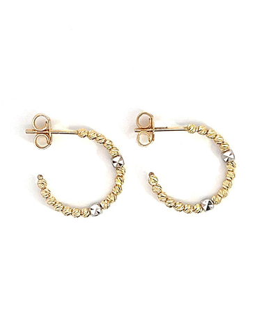 Scintilla Earrings - Scintilla 10ct Two Tone Diamond Cut Half Hoop Stud Earrings - 786554