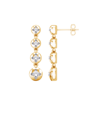 Diamond Earrings - 10ct Yellow Gold Diamond Drop Earrings - 786580
