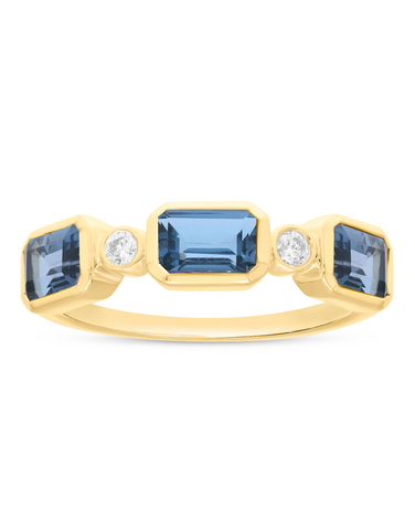 Blue Topaz Ring - 10ct Yellow Gold London Blue Topaz and Diamond Ring - 786649