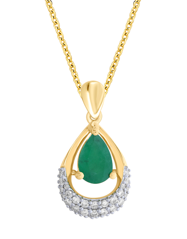 Emerald Pendant - 10ct Yellow Gold Emerald and Diamond Pendant - 786652