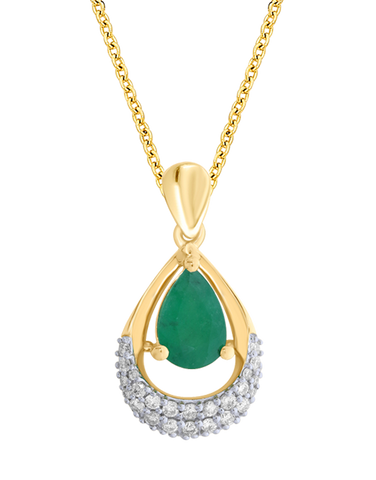 Emerald Pendant - 10ct Yellow Gold Emerald and Diamond Pendant - 786652