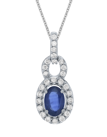 Sapphire Pendant - 10ct White Gold Blue Sapphire & Diamond Pendant - 786654