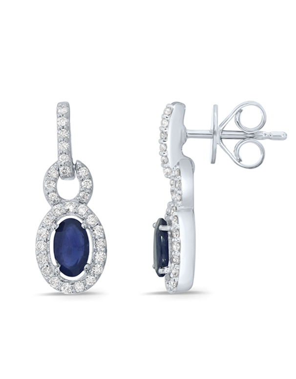 Sapphire Earrings 10ct White Gold Blue Sapphire Diamond Earrings