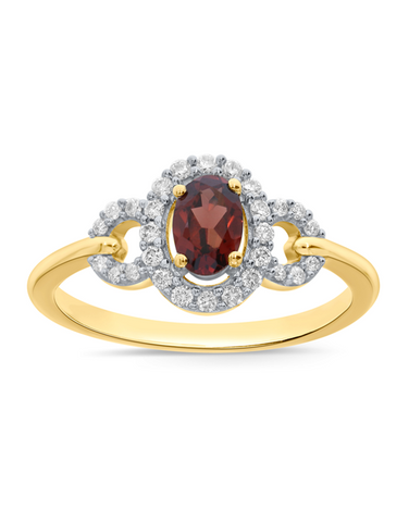 Garnet Ring - 10ct Yellow Gold Garnet & Diamond Ring - 786658