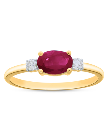 Ruby Ring - 10ct Yellow Gold Ruby and Diamond Ring - 786664