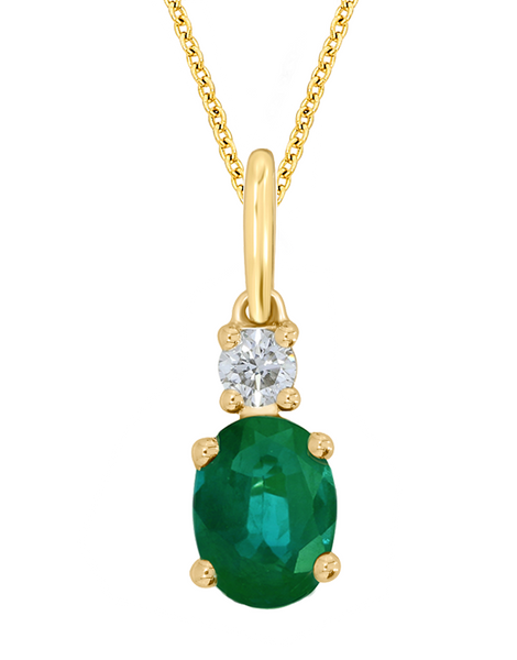 Emerald Pendant - 10ct Yellow Gold Emerald and Diamond Pendant - 78666