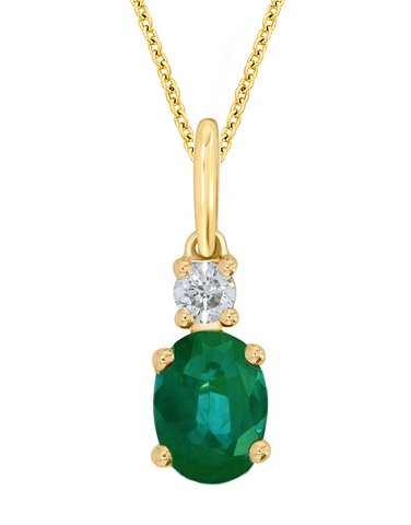 Emerald Pendant - 10ct Yellow Gold Emerald and Diamond Pendant - 786666