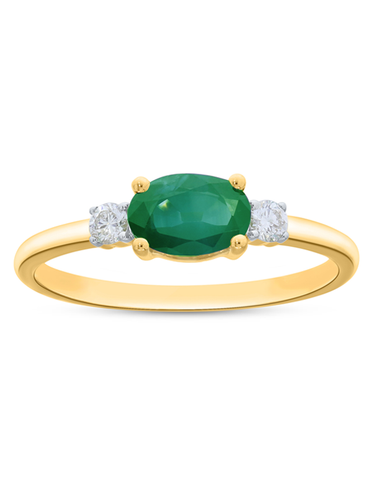 Emerald Ring - 10ct Yellow Gold Emerald & Diamond Ring - 786667