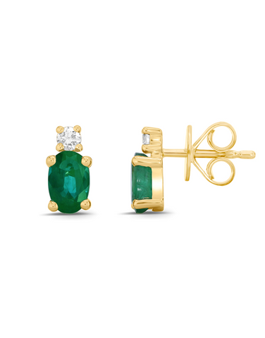 Emerald Earrings - 10ct Yellow Gold Emerald & Diamond Earrings - 786668