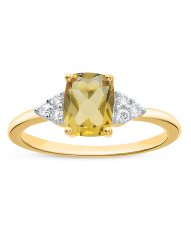 Citrine Ring - 10ct Yellow Gold Citrine and Diamond Ring - 786670