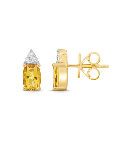 Citrine Earrings - 10ct Yellow Gold Citrine and Diamond Earrings - 786671