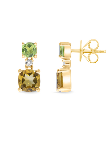 Citrine Earrings - 10ct Yellow Gold Peridot, Citrine and Diamond Earrings - 786684
