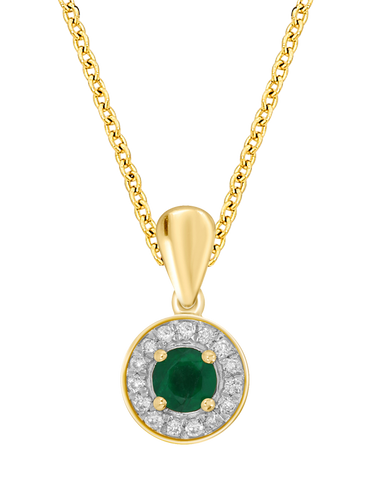 Emerald Pendant - 10ct Yellow Gold Emerald and Diamond Pendant - 786696