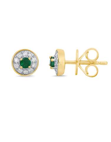 Emerald Earrings - 10ct Yellow Gold Emerald & Diamond Earrings - 786697