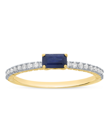 Blue Sapphire Ring - 10ct Yellow Gold Blue Sapphire & Diamond Ring - 786704