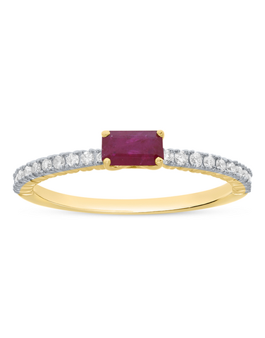 Ruby Ring - 10ct Yellow Gold Ruby and Diamond Ring - 786705