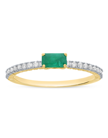 Emerald Ring - 10ct Yellow Gold Emerald & Diamond Ring - 786706