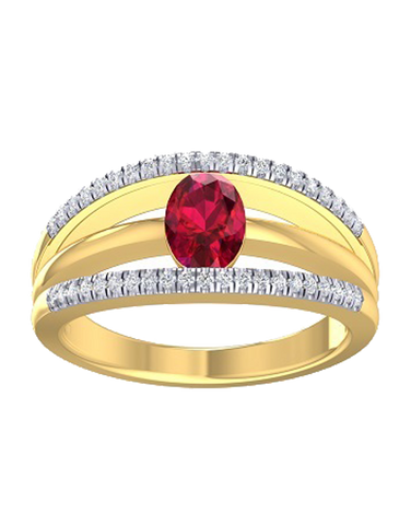Ruby Ring - 10ct Yellow Gold Ruby and Diamond Ring - 786712