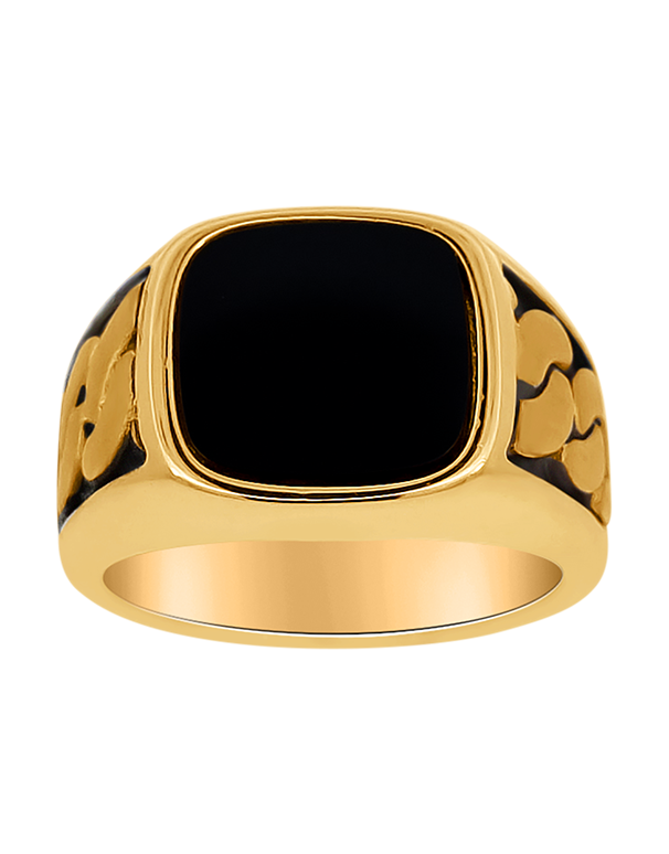 Black onyx hot sale gold ring mens